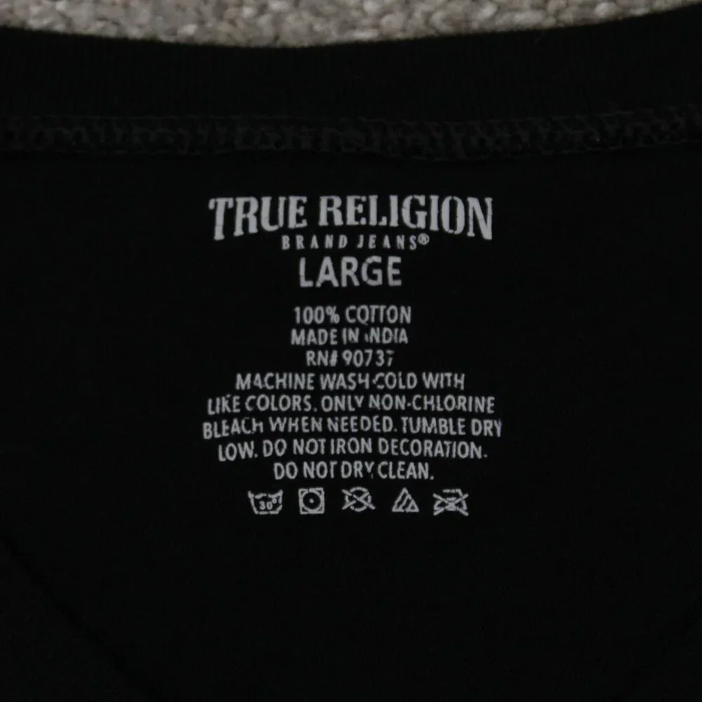 True Religion Shirt Mens Large Black V-Neck 100%‎ Cotton Short Sleeve Pullover
